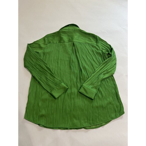 L'Agence Nina Satin Button-Down Top in Green - Picture 3 of 4